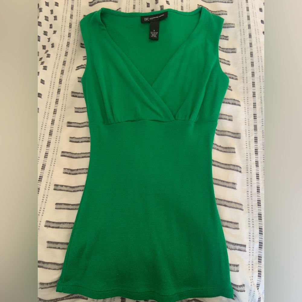 INC green tank top with a subtle sheen, size P.